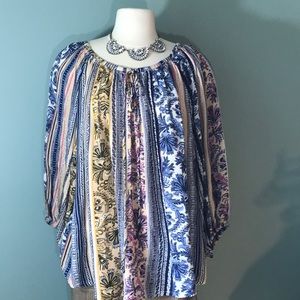 a.n.a  Boho paisley & stripe pheasant top NWT